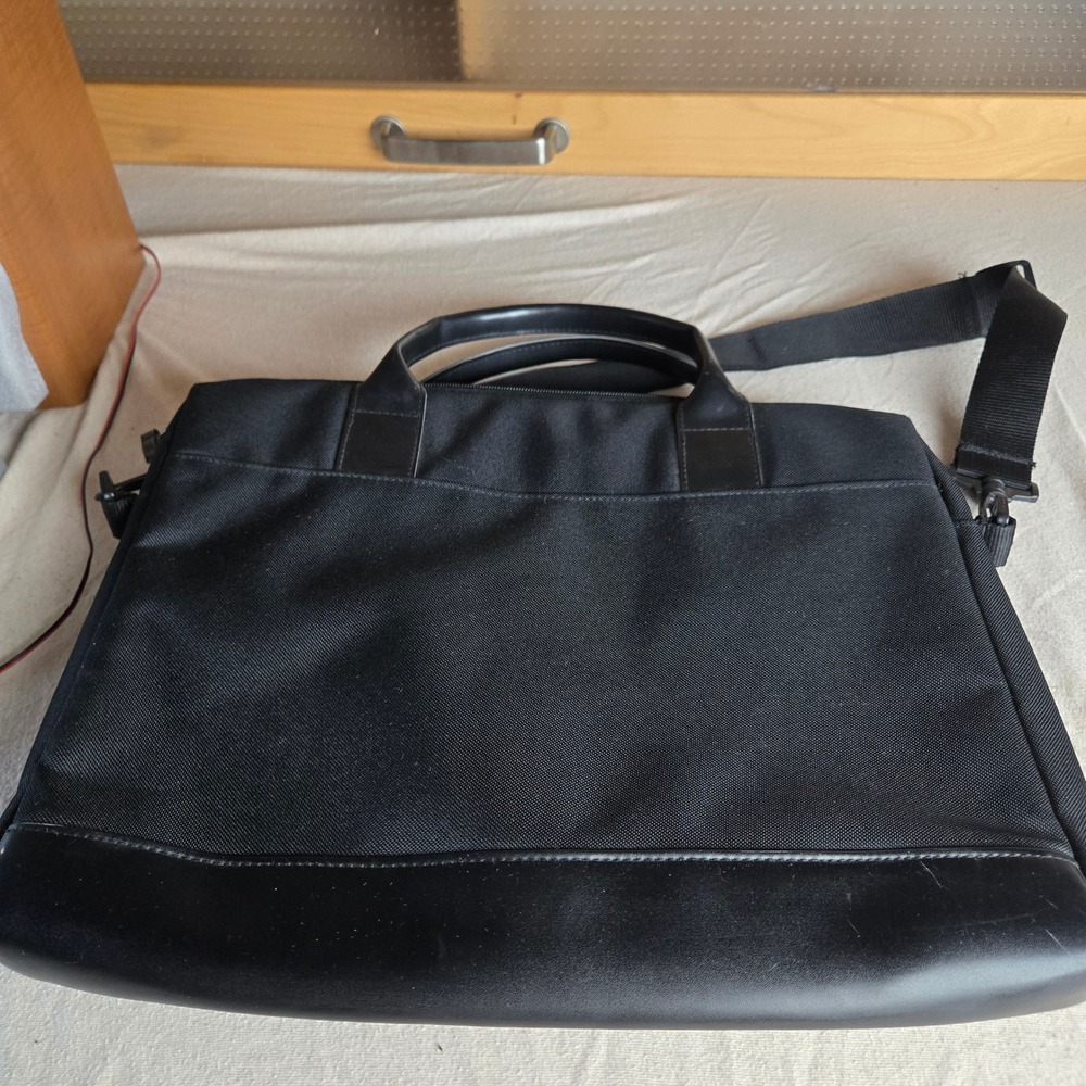 Calvin Klein Laptop Briefcase Messenger Bag Black Canvas Leather Trim